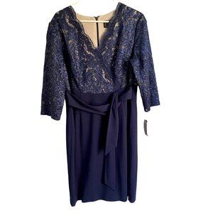 Alex Evenings Cocktail Dress with Sequin Lace Bodice and Tie Waist Size 16 NEW